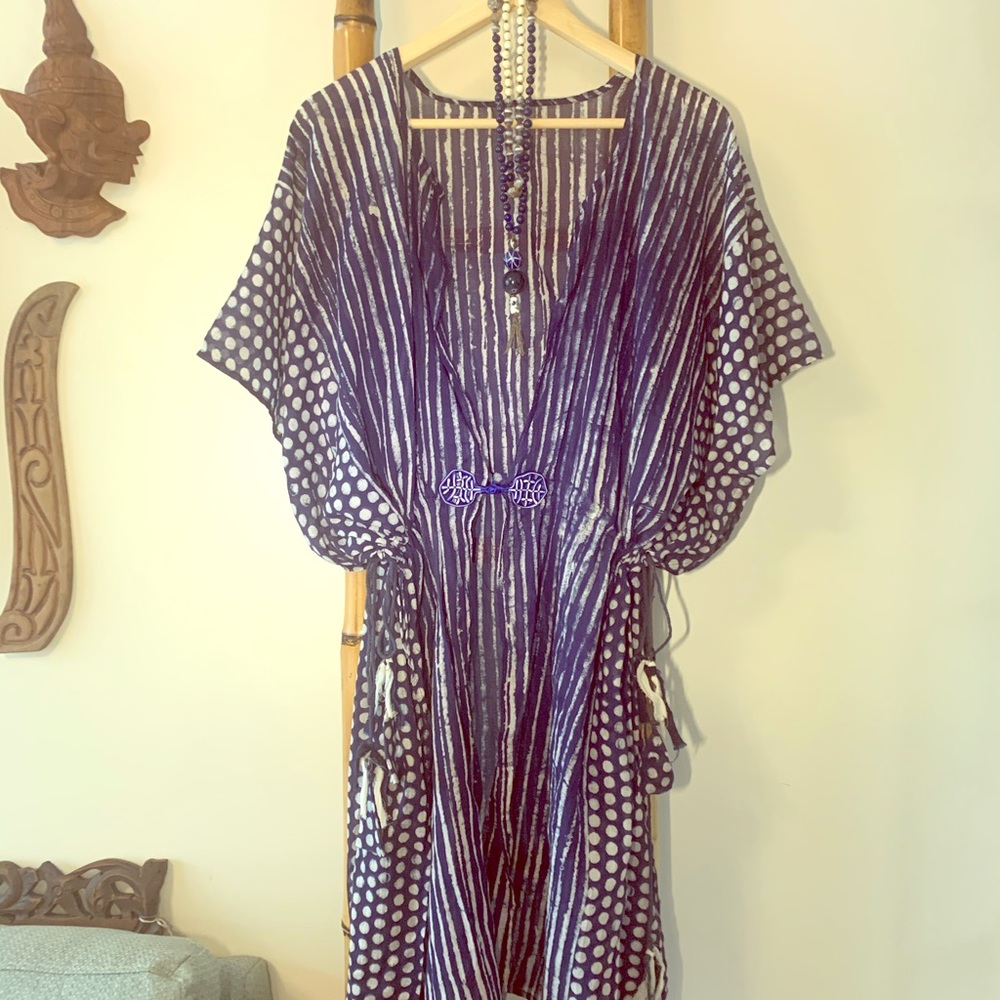 OOAK Indigo & White Drawstring Kimono Wrap Robe